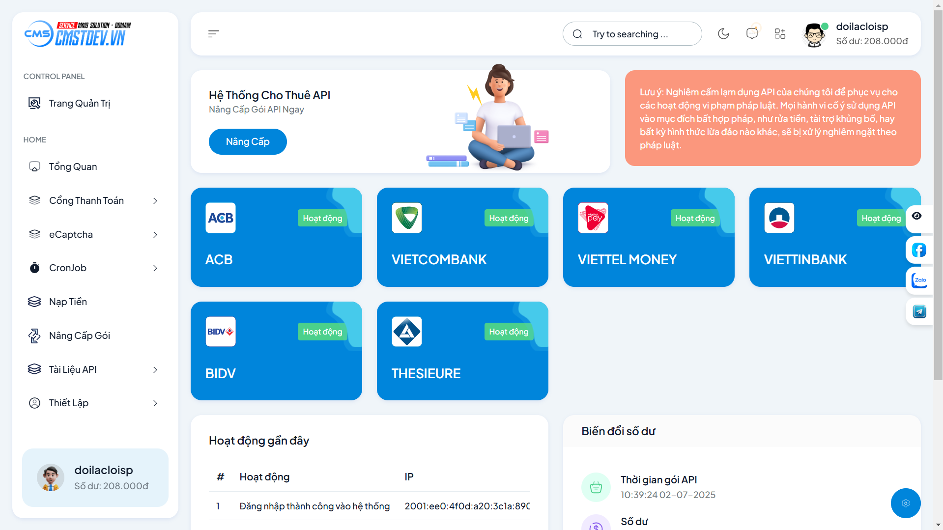 Website cho thuê api bank , cronjob , giải captcha tự động